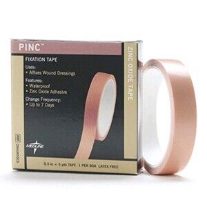 Medline Pinc Zinc Oxide Fixation Tape, 2 Inch X 5 Yards, Waterproof, 36 Count